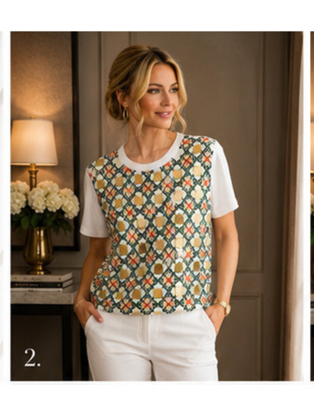 Tory Burch Geometric Print Short Sleeve Blouse